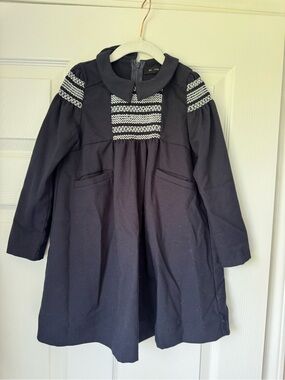 BAMBOO Navy Dress with White Smocked Detail
